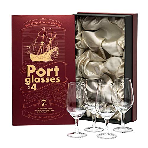 Port and Dessert Wine, Dry Sherry, Cordial, Aperitif Tasting Glasses | Set of 4 Small Crystal 7 oz Sippers | Mini Short Stem Nosing Taster Copitas | After Dinner Drink Glassware