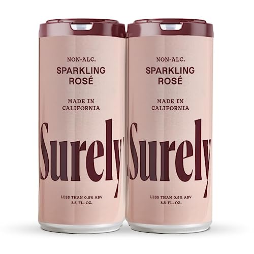 Surely Non-Alcoholic Wine, Sparkling Rosé Cans, Alcohol-Removed California Sparkling Rosé, 1g Sugar, 15 Calories, De-alcoholized, Low Sugar, Low Calorie, Mocktail, Pack of 4 (8.5 fl oz per can)