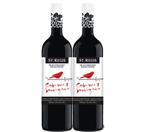 ST. REGIS De-Alcoholized Cabernet Sauvignon Wine Bottle 25.4 Fl Oz (2 Pack) – Low Calorie and Sugar Non-Alcoholic Wine – Fruity & Spicy Rich Flavor Wine from North of Spain Vineyards