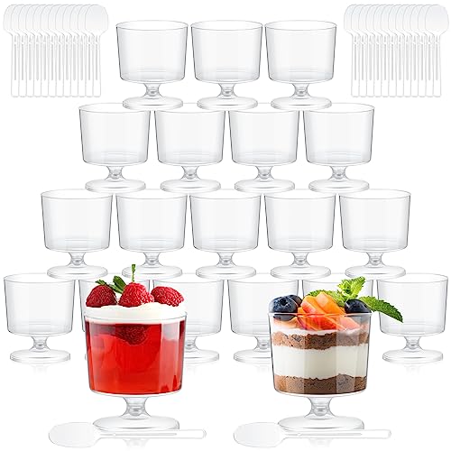 Dandat 400 Pcs Mini Dessert Cups with Spoons Plastic Mousse Cups with Spoons 2 oz Clear Footed Trifle Bowl with Pedestal Fruit Parfait Appetizer Cups Wine Glasses for Serving Party Wedding Birthday