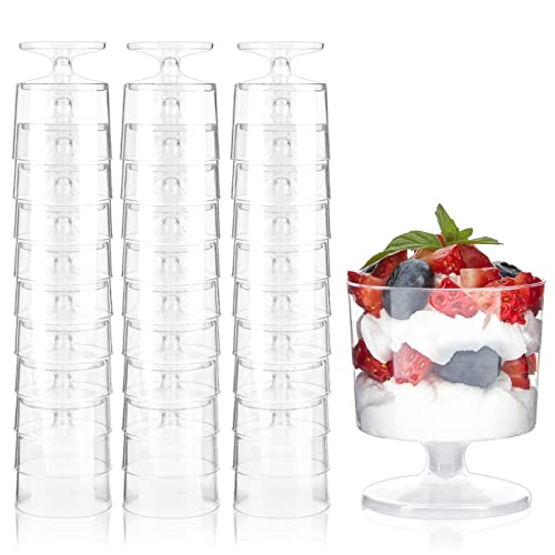 Zezzxu 100 Pack 2 oz Mini Dessert Cups, Disposable Appetizer Cups Mousse Cups Small Plastic Wine Glasses for for Serving Individual Pudding Shots, Cocktail, Trifle