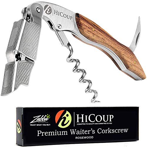 Hicoup Wine Opener – Professional Corkscrews for Wine Bottles w/Foil Cutter and Cap Remover – Manual Wine Key for Servers, Waiters, Bartenders and Home Use – Classic Rosewood