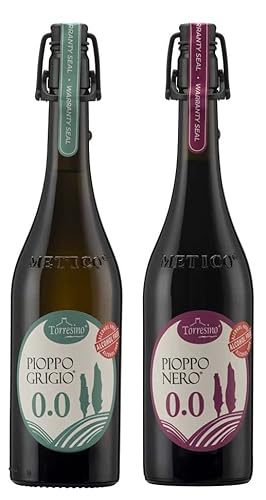 Sanniti Pioppo, Alcohol Free, Italian Frizzante Semi-Sparkling Non-Alcoholic Beverage, 750 ml (Variety Red + White)