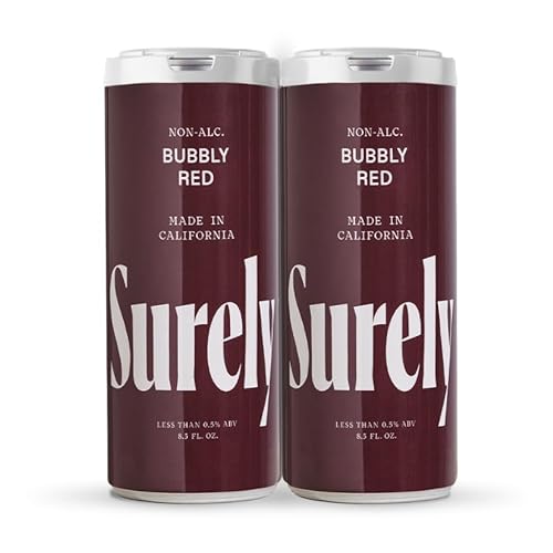 Surely Non Alcoholic Wine, Non-alcoholic Bubbly Red, De-alcoholized Cabernet & Pinot Noir, Alcohol-Removed California Red Wine Blend, 4g Sugar, 35 Calories, Low Sugar, Low Calorie, Pack of 4 (8.5 fl oz per can)